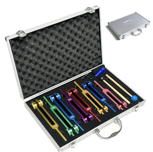 Chakra Tuning Forks Set for Healing, 7 Chakra+1 Soul Purpose Weighted Tuning Forks with Exquisite Aluminum Gift Box, Multicolour,(126.22 Hz, 136.1 Hz, 141.27 Hz, 172.06 Hz etc) - color: Chakra Multicolour