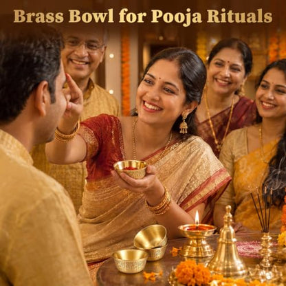 6 Pcs Copper Offering Bowls Pooja Return Gifts 3 '' Indian Brass Puja Bowls Religious Festival Supplies for Diwali Mandir Altar, Yoga Meditation, Incense Burner, Ritual Use Housewarming Gift
