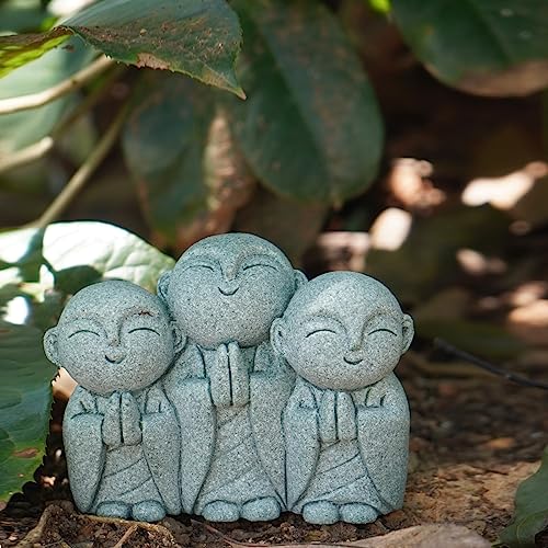 OwMell Japanese Jizo Monk Statue, Buddha Jizo Memorial Aquarium Statue - color: Smiling