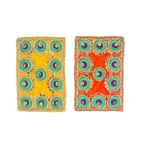 Set of 6 Mat Aasan Pooja Cloth God Idol Puja Temple Altar Cloth (6"X4") - color: Red, Yellow, Blue, Green, Brown and Orange