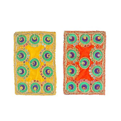 Set of 6 Mat Aasan Pooja Cloth God Idol Puja Temple Altar Cloth (6"X4") - color: Red, Yellow, Blue, Green, Brown and Orange