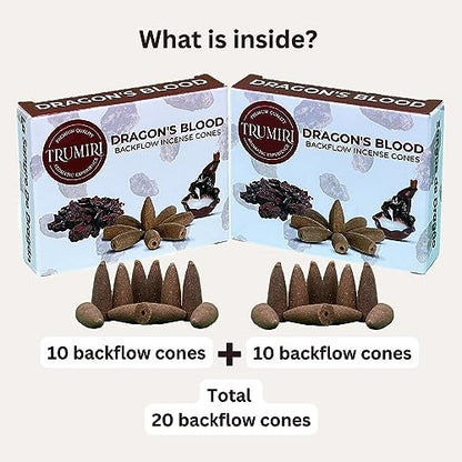Dragons Blood Backflow Incense Cones - Total 20 Incense Cones Waterfall - Dual Pack of 10 Incense Backflow Cones - Waterfall Incense Cones - Incense Waterfall Cones - color: Dragons Blood, size: Pack of 2 (20 Cones)