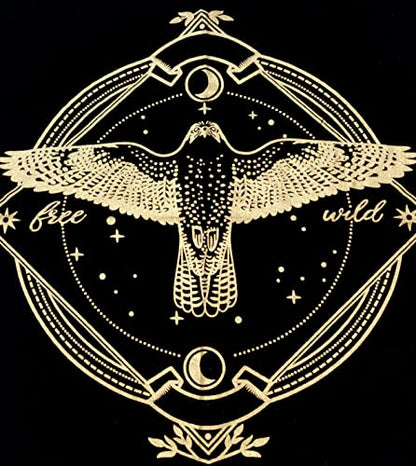 Altar Cloth Tarot Cards Table Napkins Witchcraft Supplies Black Gold Tablecloth Square Alter Pagan Spiritual Celestial Deck with Fringes 18 by 18 Sacred Table Tapestry Cloth Golden Owl - color: Golden Owl, size: 18" x 18" (Square)