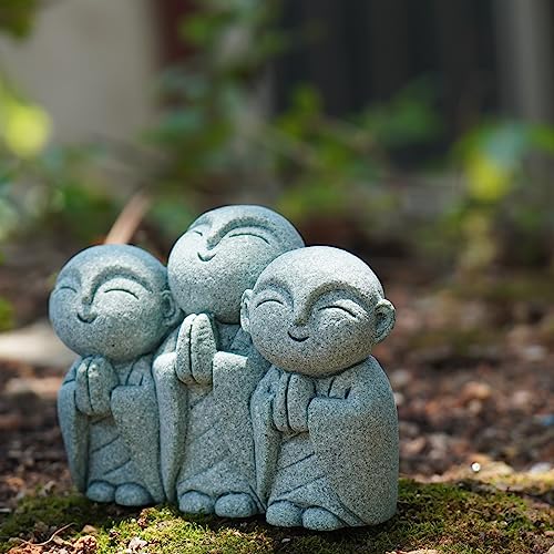 OwMell Japanese Jizo Monk Statue, Buddha Jizo Memorial Aquarium Statue - color: Smiling