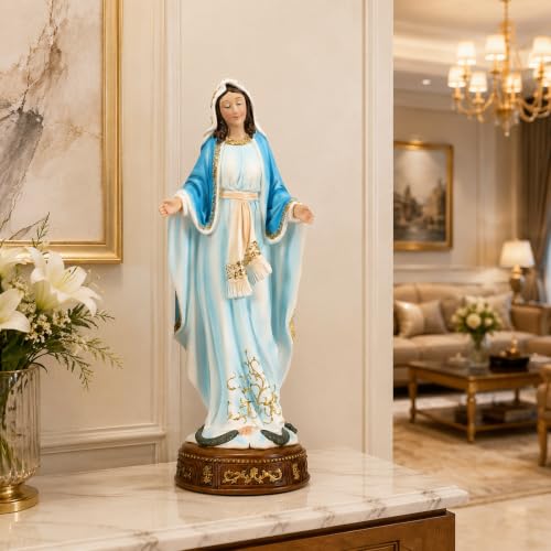 12-Inch Virgin Mary Statue, Catholic Our Lady of Grace - color: White+blue