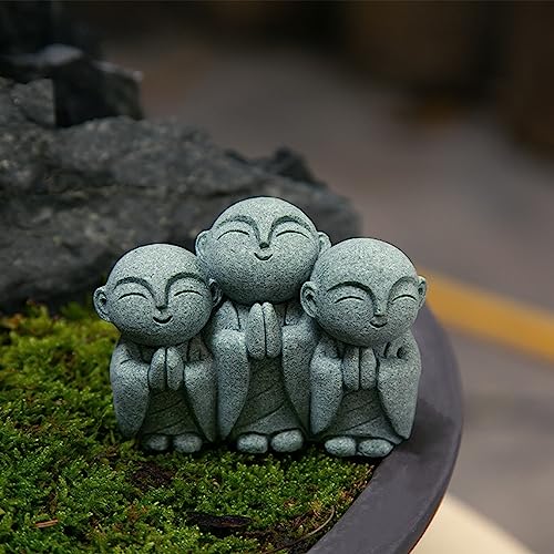 OwMell Japanese Jizo Monk Statue, Buddha Jizo Memorial Aquarium Statue - color: Smiling