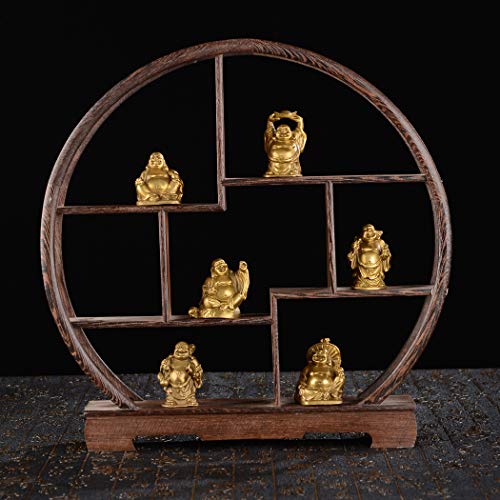 6Pcs 2'' Gold Brass Laughing Buddha Figurines, Tabletop Lucky Decor - color: 2''brass Set