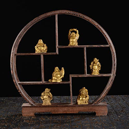 6Pcs 2'' Gold Brass Laughing Buddha Figurines, Tabletop Lucky Decor - color: 2''brass Set