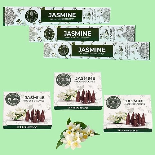 Jasmine Incense Sticks & Incense Cones Combo Pack - 60 Insence-Sticks + 30 Insence Cones - Inscense - Incense Cones Scented - Insents - color: Jasmine