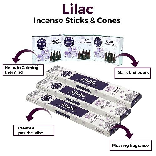 Lilac Incense Sticks & Incense Cones Combo Pack - 60 Insence-Sticks + 30 Insence Cones - Inscense - Incense Cones Scented - Insents - color: Lilac