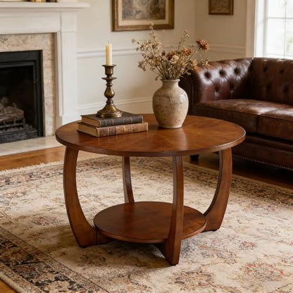 29.5" Round Coffee Table with Storage Removable Lower Shelf for Living Room - style: Farmhouse