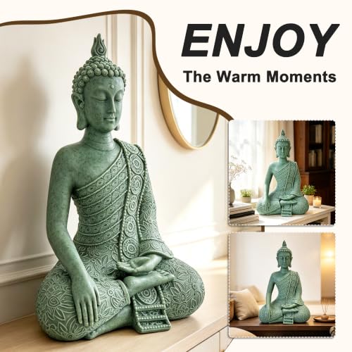Resin Cyan Sitting Buddha, Buddhism Style Decor and Zen Shelf Aesthetic - color: Cyan