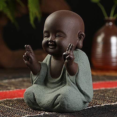 Kingzhuo Ceramic Tiny Cute Buddha Statue Monk Figurine Creative Baby Buddha Crafts Adorable Ornaments Classic Delicate Ceramic Arts and Crafts Small (7 x 10 CM) (Green)