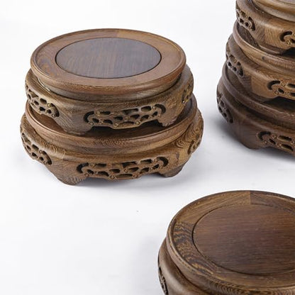 Handmade Oriental Carving Solid Wooden Base Chicken Wing Wood Grain Stand - size: 7.8" L X 2.3" H