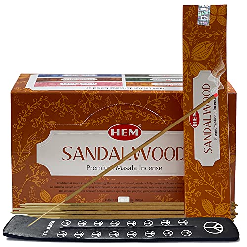 Sandalwood Masala Incense Sticks and Holder Burner Bundle from Hem Incense and Trumiri for Home Fragrance Insence Insiensos - color: Sandalwood Masala