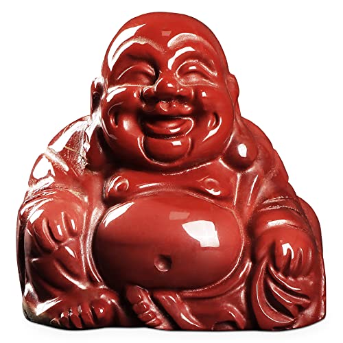 Artistone Red Jasper Crystal Smiling Happy Buddha Statue, 2.0 inch Carved Maitreya Laughing Buddha Figurine Healing Crystal Gemstone Lucky Stone Home Decoration - color: Red Jasper