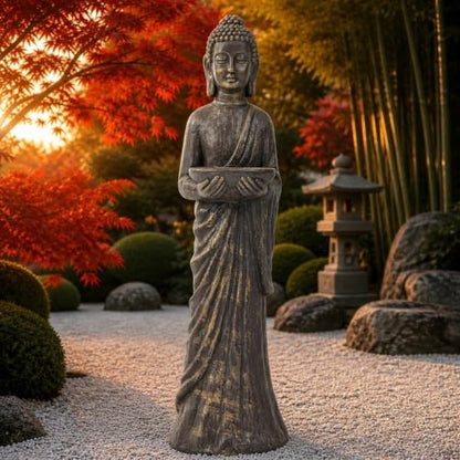 42" Buddha Outdoor Statue, Zen Meditative Figures, Gold-Black Finish - color: Antique Finish-42"