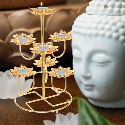 COHEALI Lotus Candle Holder Set Metal Butter Lamp Base for Buddhist Altar Temple Candle Holder Decorative Candleholder for Home D Cor 2-Pack 11.81 X 5.90 X 9.64 in