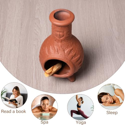 MOUGIGI Sun Face Terracotta Palo Santo Holder,Mini Chiminea Incense Burner - color: Terracotta -Sun Face Palo Santo Holder