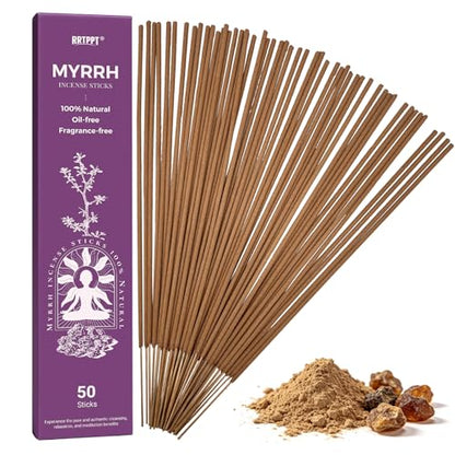 Myrrh Incense Sticks (50 Sticks), 100% Natural sustainably harvested Myrrh Resin, Suitable for Yoga, Meditation, Relaxation, and Spiritual Purification - color: Myrrh
