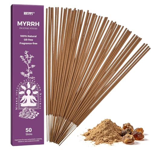 Myrrh Incense Sticks (50 Sticks), 100% Natural sustainably harvested Myrrh Resin, Suitable for Yoga, Meditation, Relaxation, and Spiritual Purification - color: Myrrh