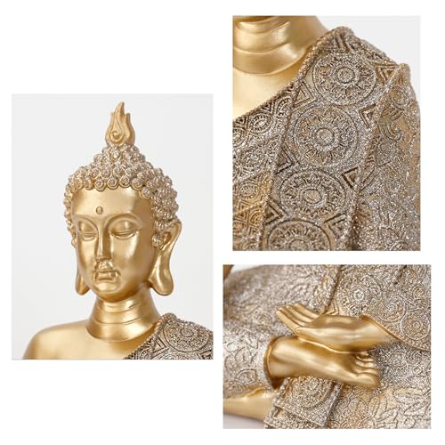 Golden Buddha Figurine - Meditating Seated Buddha Statue - resin Figurine - color: Varada Mudra