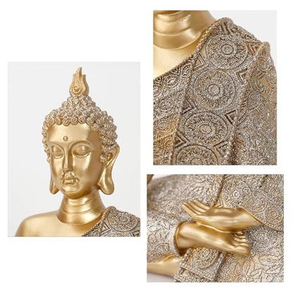 Golden Buddha Figurine - Meditating Seated Buddha Statue - resin Figurine - color: Varada Mudra