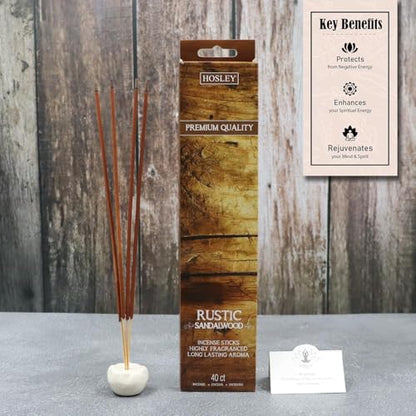 Hosley 40 Pack Incense Sticks – Rustic Sandalwood – Perfect for Home, Meditation & Aromatherapy - color: Rustic Sandalwood-40