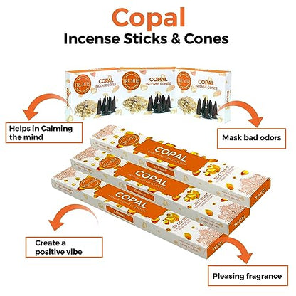Copal Incense Sticks & Incense Cones Combo Pack - 60 Insence-Sticks + 30 Insence Cones - Inscense - Incense Cones Scented - Insents - color: Copal