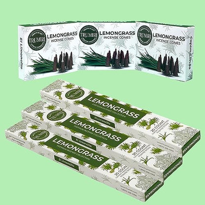 Lemongrass Incense Sticks & Incense Cones Combo Pack - 60 Insence-Sticks + 30 Insence Cones - Inscense - Incense Cones Scented - Insents - color: Lemongrass