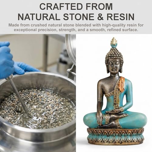 Large 12.5-Inch Polyresin Buddha Statue, Hand-Painted Turquoise & Gold - color: Turquoise and Gold