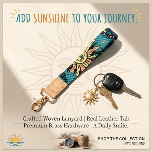 DQL wrist lanyard for keys Bohemian sun and moon face key chain wristlet, cute keychains for car keys, keychain for car keys women(sun and moon) - color: Bohemian
