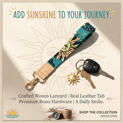 DQL wrist lanyard for keys Bohemian sun and moon face key chain wristlet, cute keychains for car keys, keychain for car keys women(sun and moon) - color: Bohemian