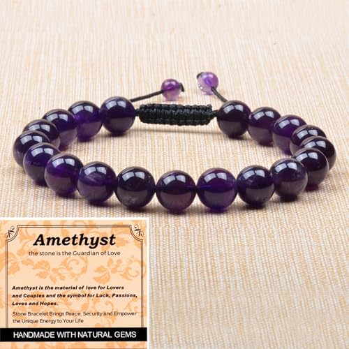 MASSIVE BEADS Handmade Yoga Natural Stone Crystal Healing Power Energy Gifts for Unisex Adult Bracelet Macrame Adjustable - color: Amethyst(Love Guardian), size: 10mm