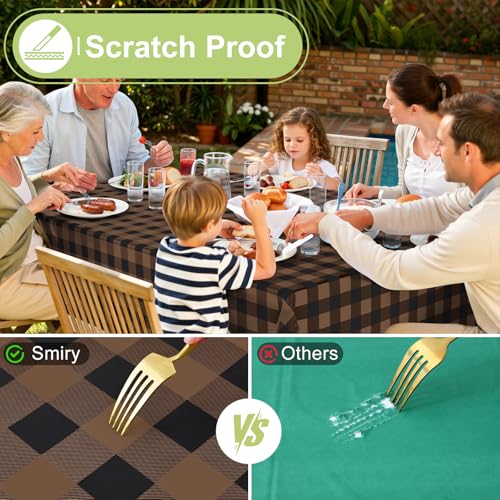 Smiry Picnic Table Cloth, Vinyl Tablecloths with Flannel Backing, 60"x84" - color: Black & Brown, size: 84" x 60" (Rectangular)