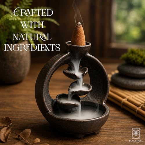 Soul Sticks Backflow Incense Cones – 40 PCS Organic Handmade Cones for Waterfall Burner | 4 Pack Long Lasting Aromatic Scents | Thick White Smoke Incense for Meditation, Spiritual Gift (Sweet Grass) - color: Sweet Grass