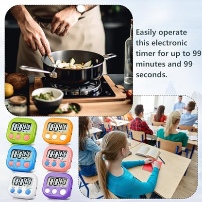 4 Pack Digital Kitchen Timer Magnetic Digital Timer with Big Display Loud Ring Cooking Timers for Cooking, Game, Gym, Break Time, Classroom(4, Pink, Green, Orange, White) - color: Pink,green,orange,white