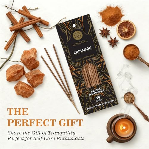 LOTS OF ZEN Cinnamon Incense Sticks, Hand-Rolled, 8-Inch, 70 Count - color: Cinnamon