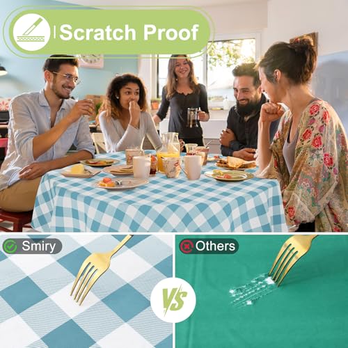 Smiry Picnic Table Cloth, Vinyl Tablecloths with Flannel Backing, 60" Round - color: Aquamarine & White, size: 60" (Round)