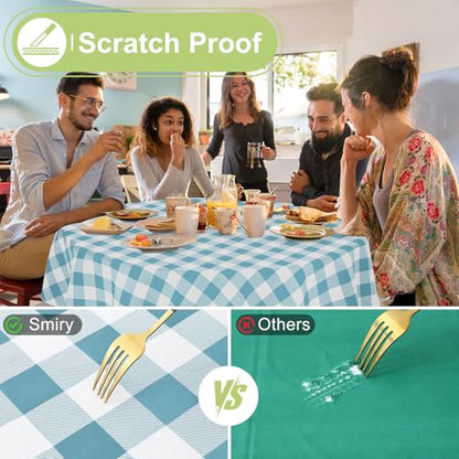 Smiry Picnic Table Cloth, Vinyl Tablecloths with Flannel Backing, 60" Round - color: Aquamarine & White, size: 60" (Round)