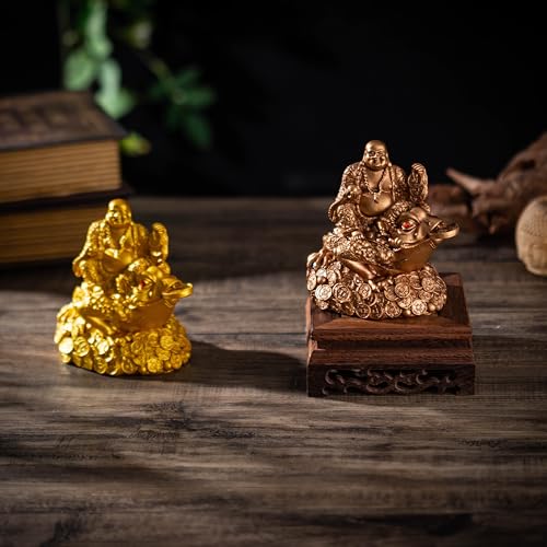 Feng Shui Laughing Buddha Money Frog，Lucky Money Toad Decorations,Ideal for Attracting Wealth(Brown Buddha)