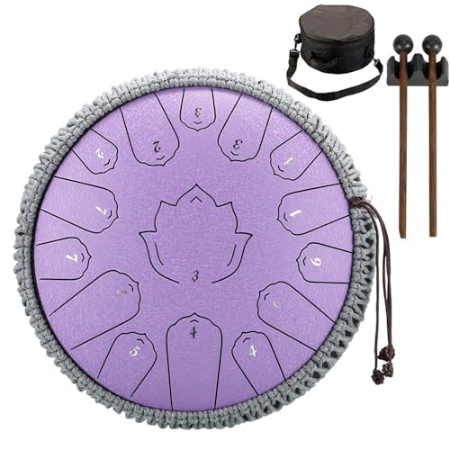 Konrisa Steel Tongue Drum 13 Inch 15 Notes C Major Percussion Instruments, Steel Drum Musical for Meditation Yoga Zen, Hand Pan Drums Instruments C Major with Drum Mallets and Carry Bag (Purple) - color: Purple