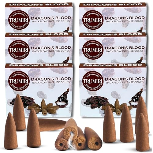 Dragons Blood Backflow Incense - 60 Cones (6 Packs of 10) - Waterfall Effect - color: Dragons Blood, size: Pack of 6 (60 Cones)