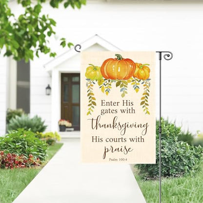 Psalm 100:4 Thanksgiving Garden Flag for Outside, Autumn Harvest Flag - color: Beige
