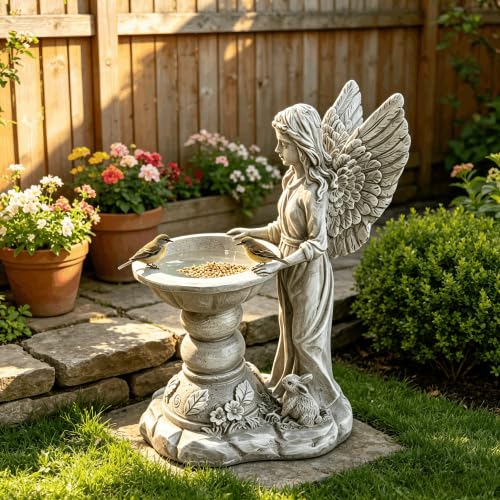 15.35" Angel Bird Bath Statue, Resin Garden Sculpture - color: Angel Bird Bath