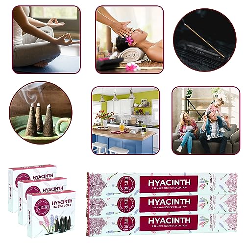 Hyacinth Incense Sticks & Incense Cones Combo Pack - 60 Insence-Sticks + 30 Insence Cones - Inscense - Incense Cones Scented - Insents - color: Hyacinth