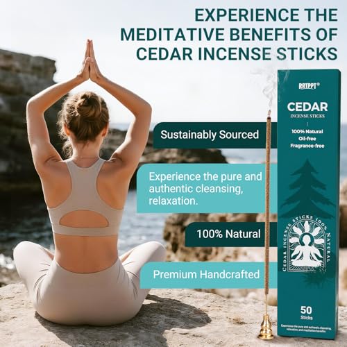 Cedar Incense Sticks (50 Sticks), 100% Natural sustainably harvested Cedar, Suitable for Yoga, Meditation, Relaxation, and Spiritual Purification - color: Cedar
