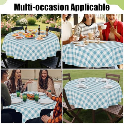 Smiry Picnic Table Cloth, Vinyl Tablecloths with Flannel Backing, 60" Round - color: Aquamarine & White, size: 60" (Round)