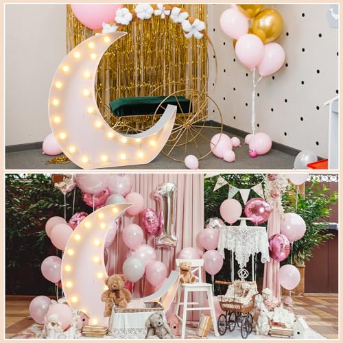 Maxcheck 4FT Moon Marquee Sign Decor Large Light up Moon Lights with Bulb Light String Foam Marquee for Valentine's Eid Birthday Engagement Baby Shower Party Decorations - style: Moon