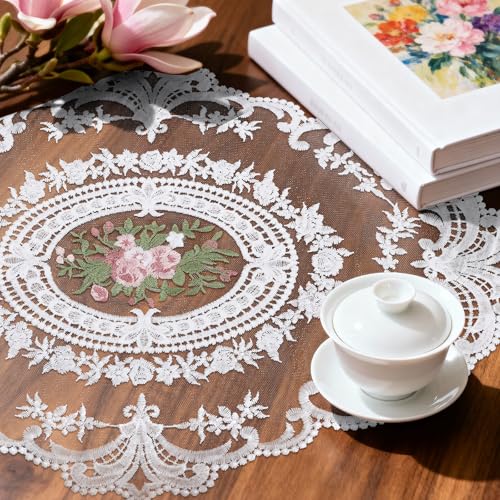 Retro Lace Embroidered Placemats,French Crochet Doilies,Set of 6 - color: White